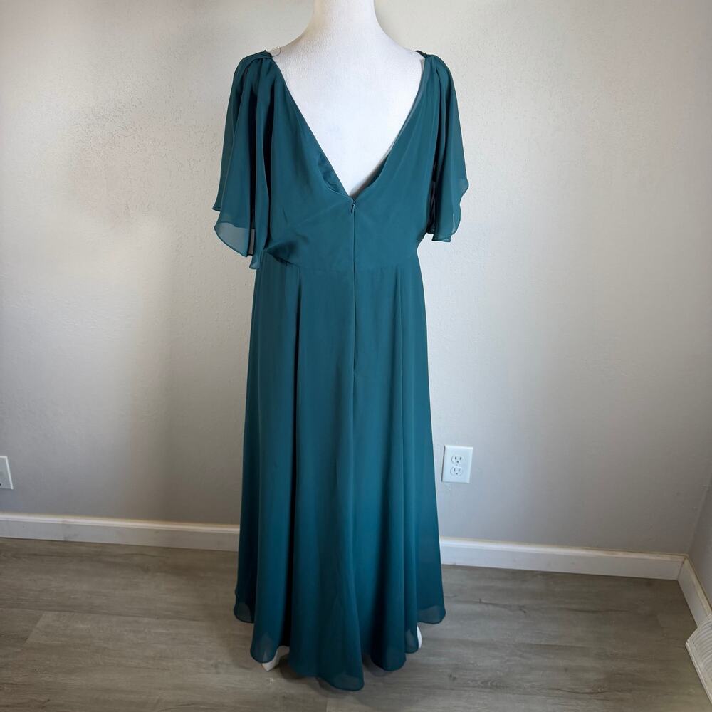 Jenny Yoo Deep Teal VNeck Chiffon Split Flutter Sleeve Bridesmaid Dress Women 16 - Picture 5 of 6